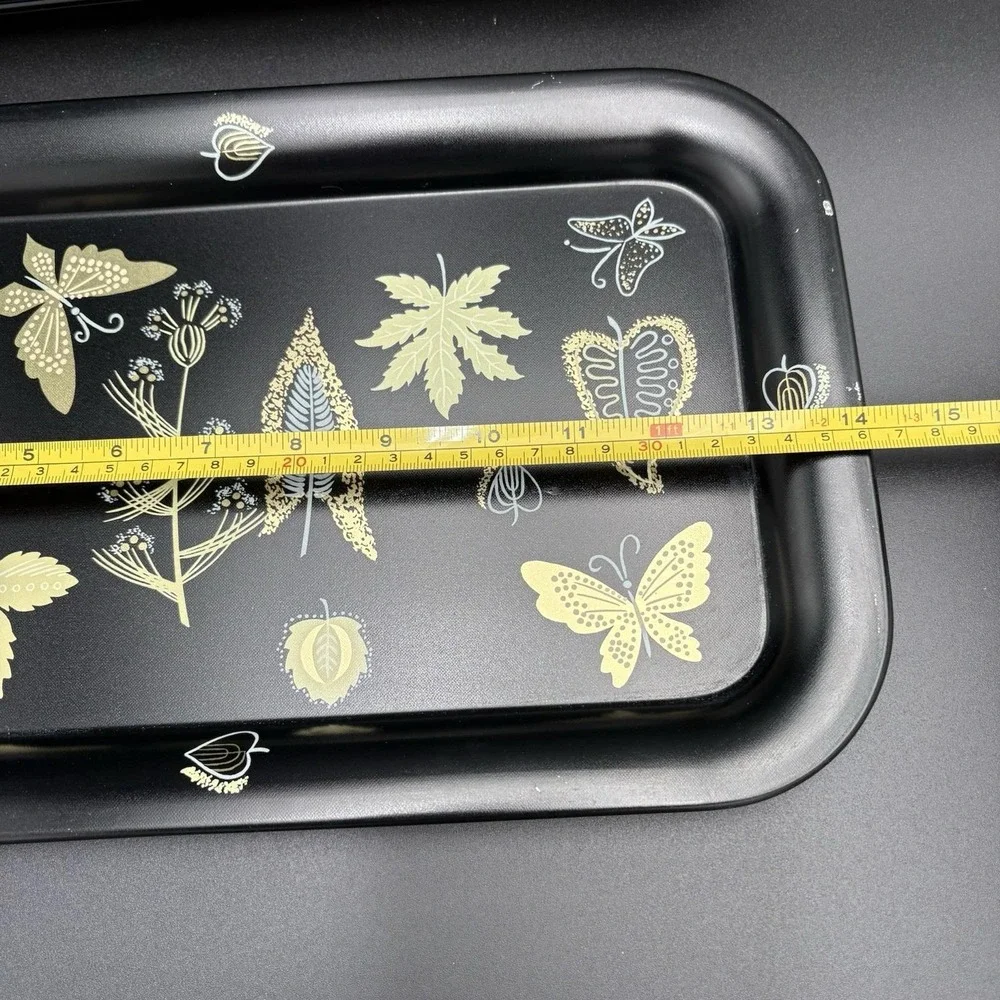 MCM Metal Trays Serving Platters Butterflies Leaves Flowers Black Gold 1960 8pc